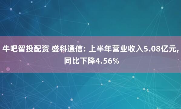 牛吧智投配资 盛科通信: 上半年营业收入5.08亿元, 同比下降4.56%